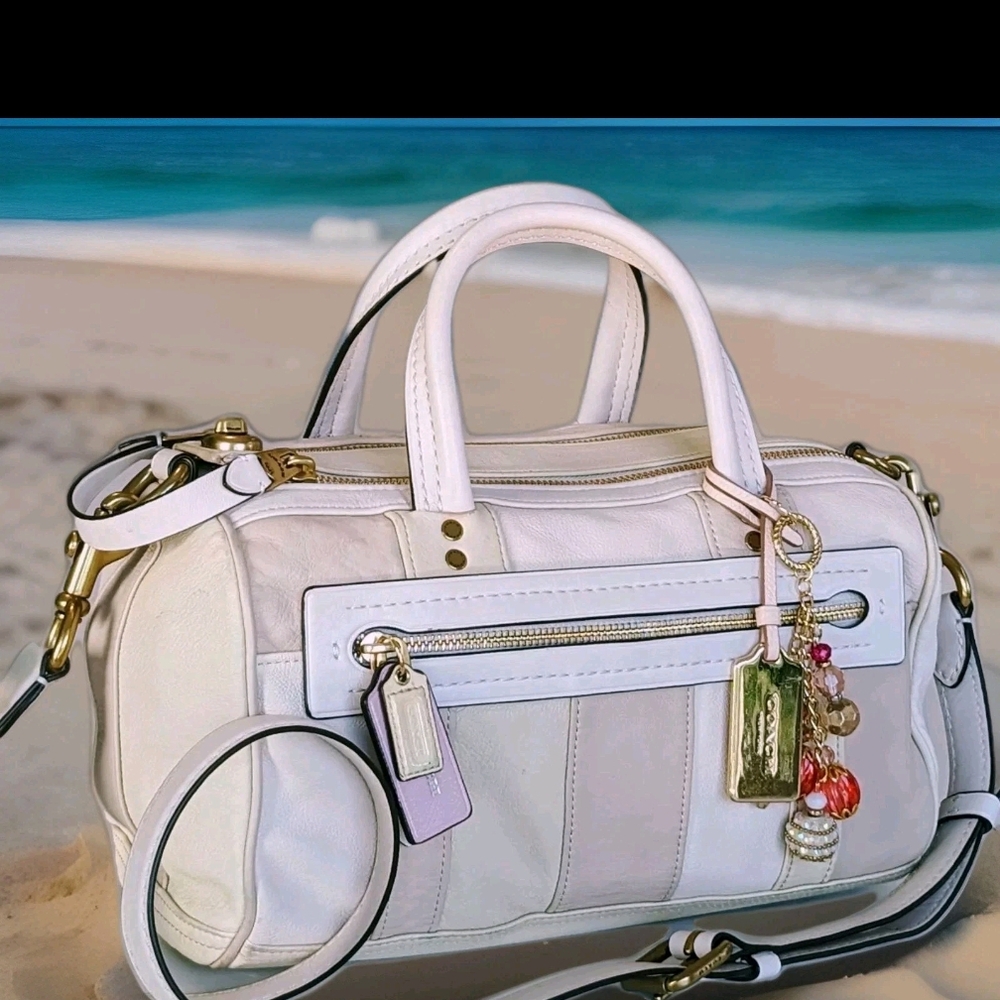 Coach Patchwork Soft Leather SHUFFLE Handbag 69141 Ivory Purse crossbody Bag